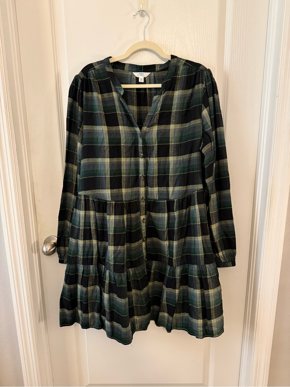 Time and Tru Black and Green Plaid Dress